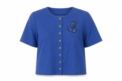 Front view of Richard Stump Blue Women's Blouse, size 16, - Polyester/Wool Blend