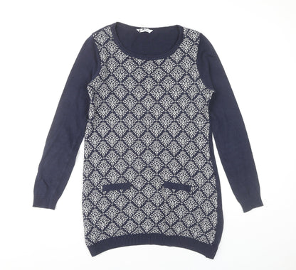 BHS Women Blue Geometric Petite Jumper Dress Size 8