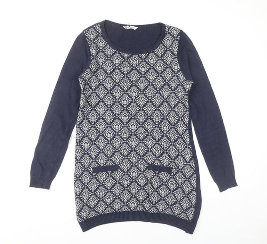 BHS Women Blue Geometric Petite Jumper Dress Size 8