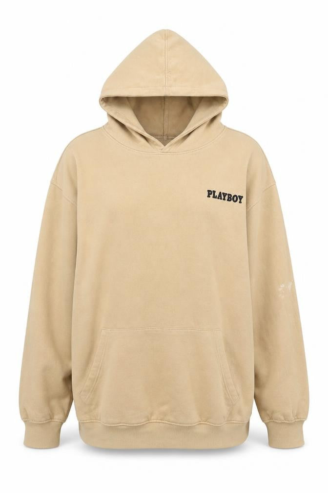 Front view of Missguided Women's Beige Hoodie, size 4, Graphic Pullover