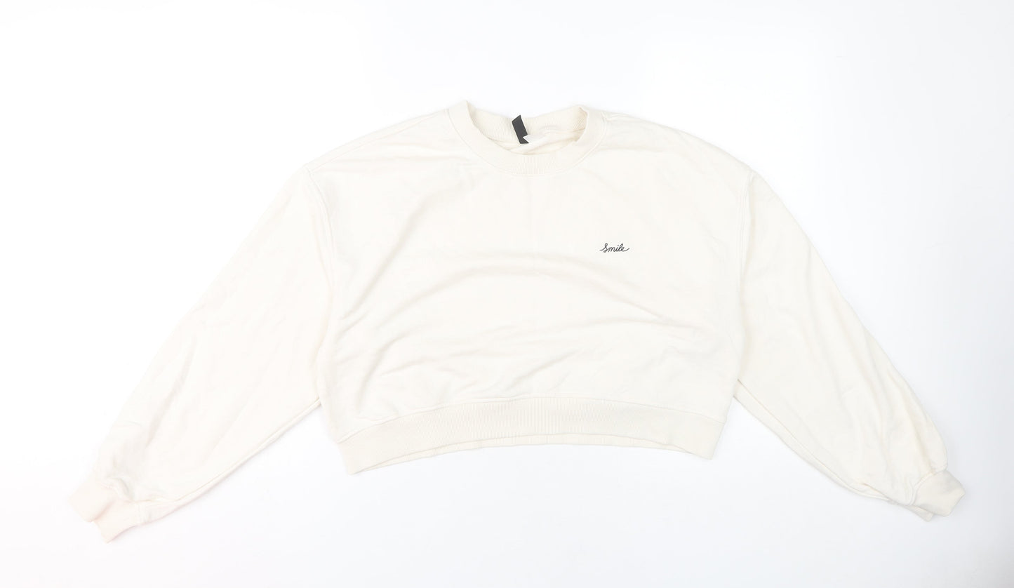 H&M Ivory Women's Sweatshirt, Size 12, Casual Logo Style