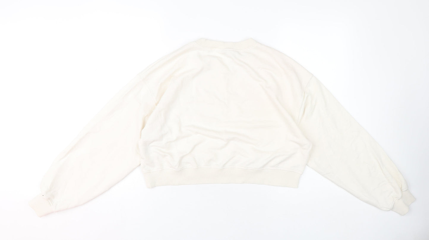 H&M Ivory Women's Sweatshirt, Size 12, Casual Logo Style