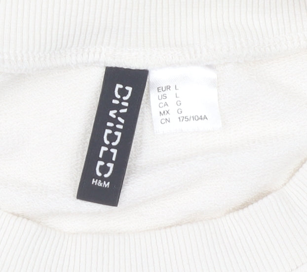 H&M Ivory Women's Sweatshirt, Size 12, Casual Logo Style