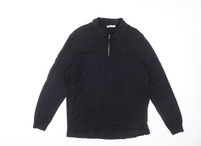 Zara Men's Black Long Sleeve Polo M 100% Cotton