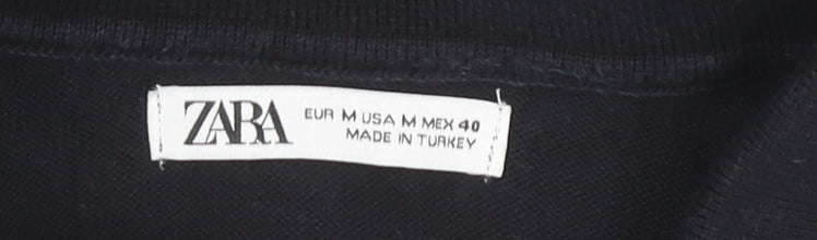 Zara Men's Black Long Sleeve Polo M 100% Cotton