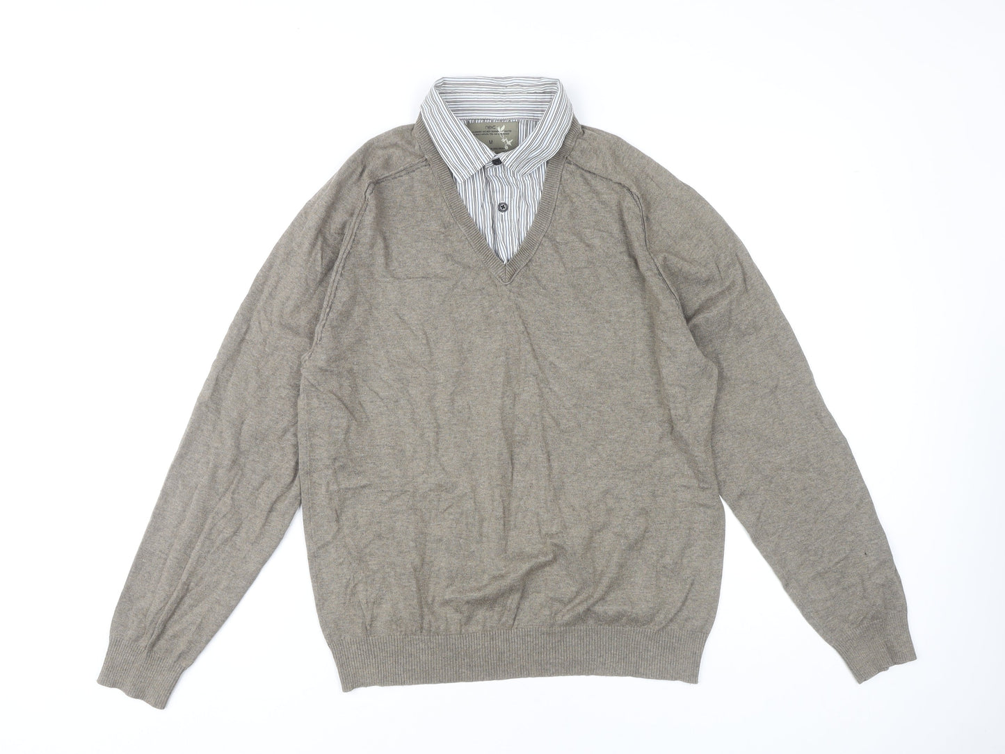 Next Men's Beige V-Neck Cotton Pullover Jumper M