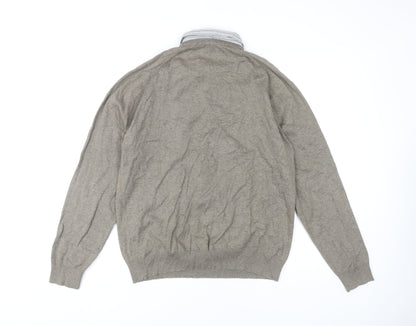 Next Men's Beige V-Neck Cotton Pullover Jumper M