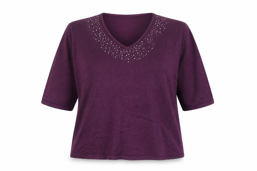 Bonmarché Women's Purple V-Neck Pullover Jumper XL