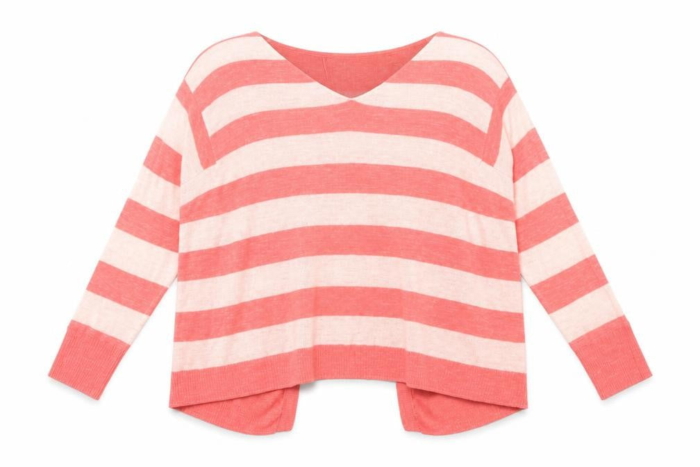 Front view of River Island Women's Pink Striped Cardigan UK10