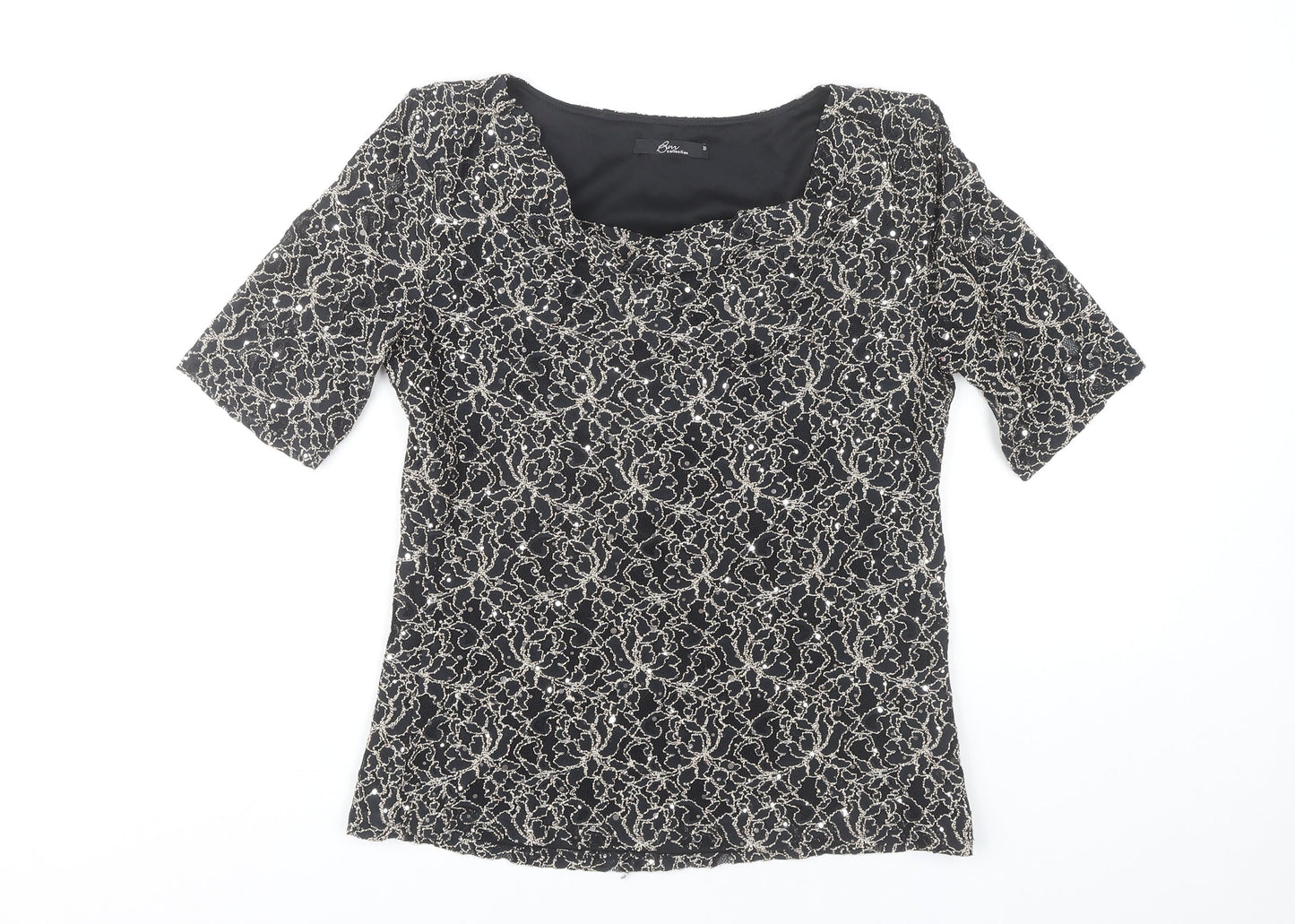 Women's Black Short Sleeve Floral Lace Top
