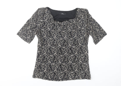 Women's Black Short Sleeve Floral Lace Top