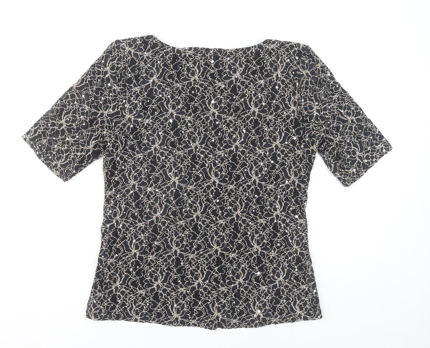 Women's Black Short Sleeve Floral Lace Top