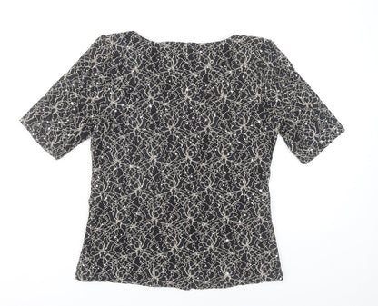 Women's Black Short Sleeve Floral Lace Top