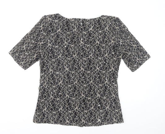 Women's Black Short Sleeve Floral Lace Top