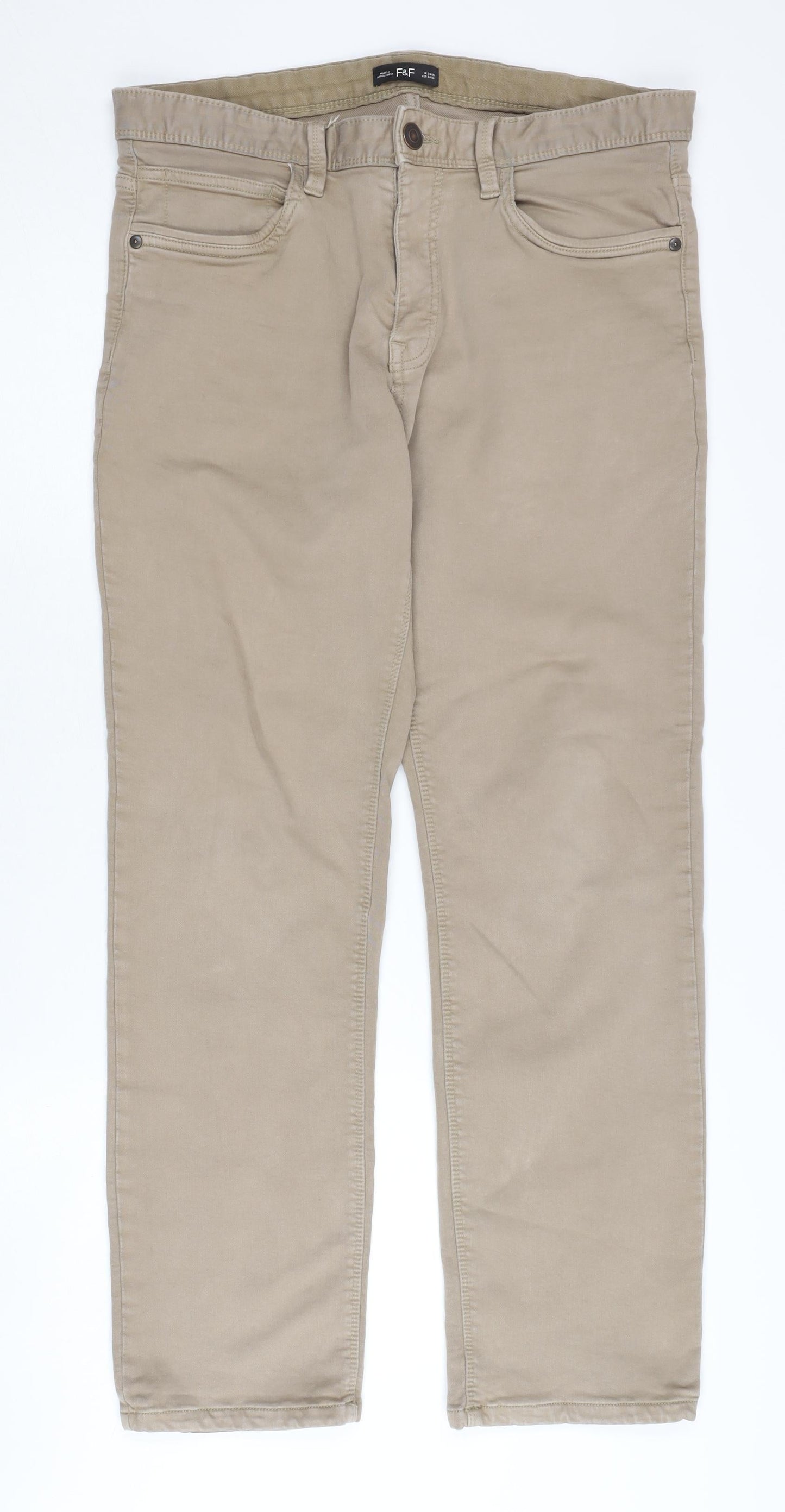 F&F Beige Jeans for Unisex Adults, Size 34