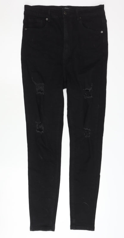 PrettyLittleThing Women's Black Skinny Distressed Jeans - Size 12