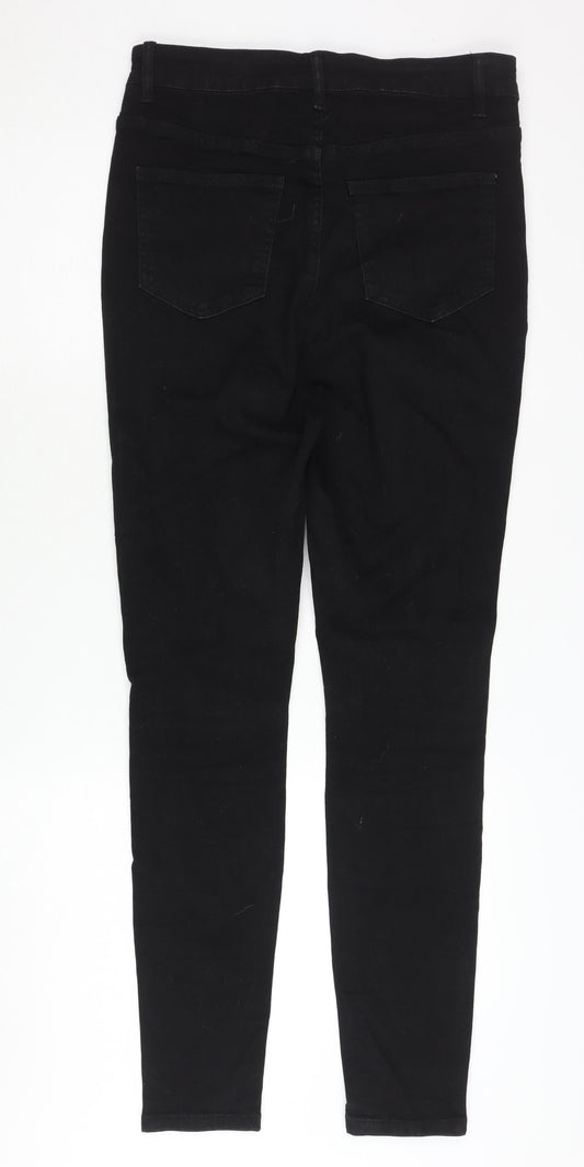 PrettyLittleThing Women's Black Skinny Distressed Jeans - Size 12