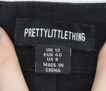 PrettyLittleThing Women's Black Skinny Distressed Jeans - Size 12