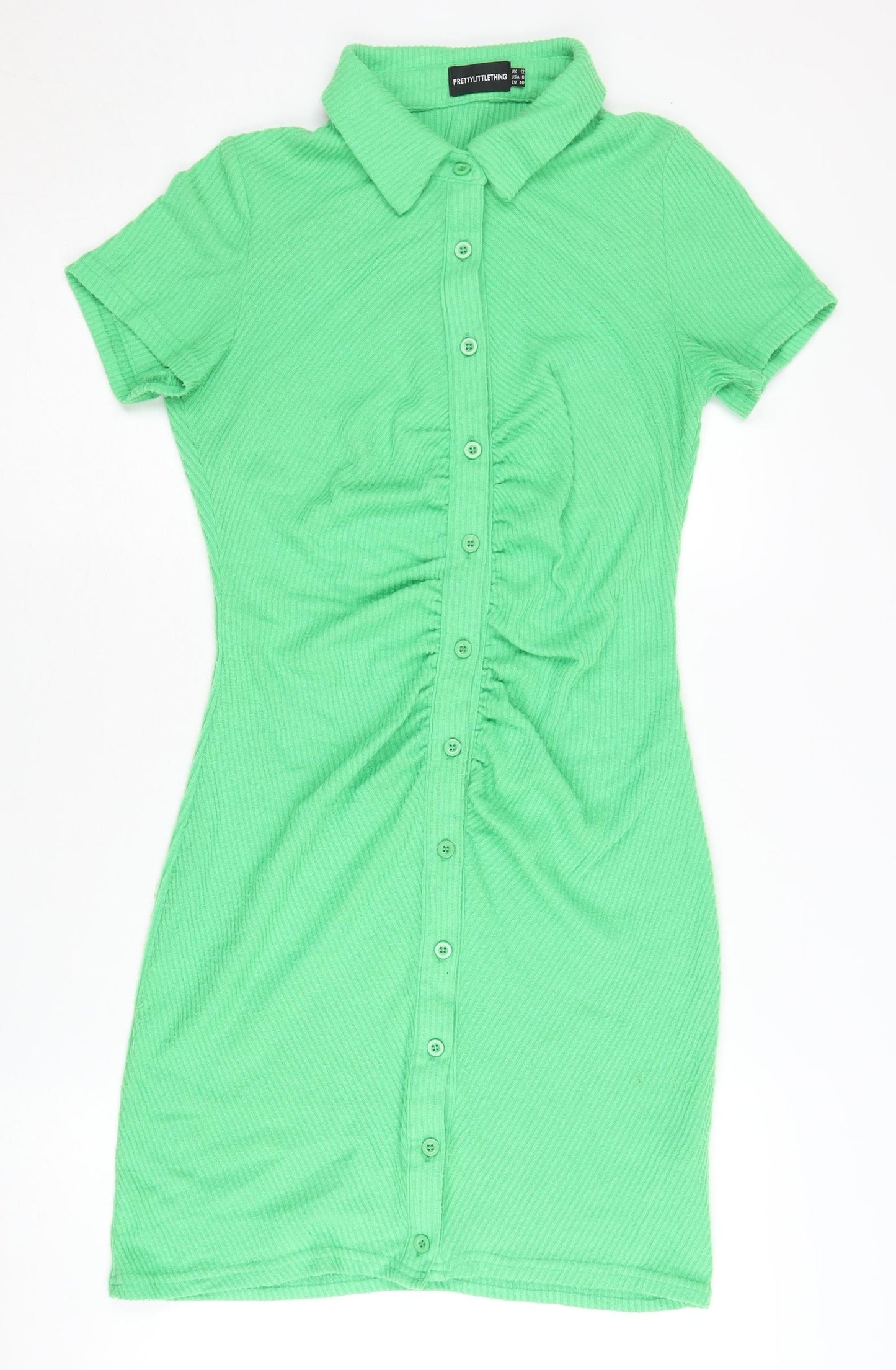 PrettyLittleThing Green Shirt Dress, Size 12, Casual Style