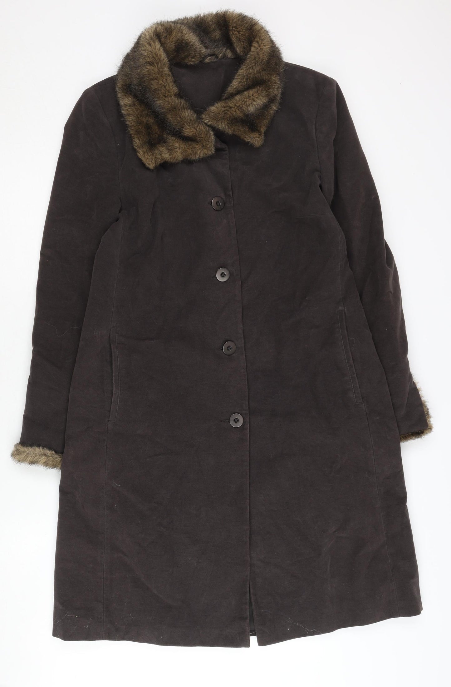 Principles Women's Brown Fur Trim Overcoat Coat Size 12