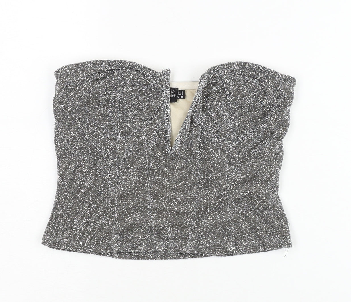 PrettyLittleThing Women's Silver Strapless Crop Top UK 8