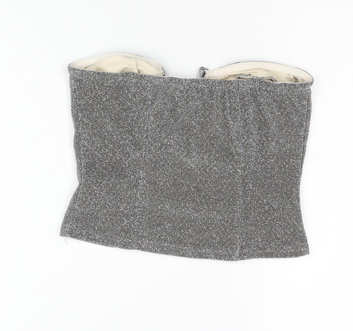 PrettyLittleThing Women's Silver Strapless Crop Top UK 8