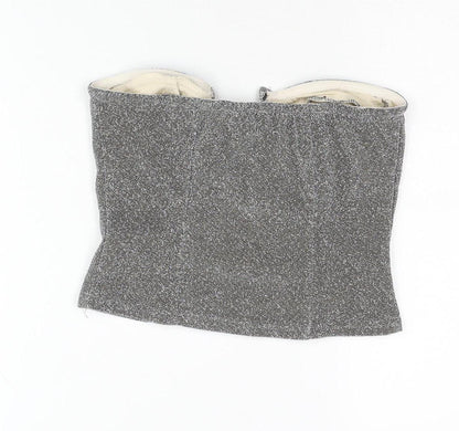 PrettyLittleThing Women's Silver Strapless Crop Top UK 8