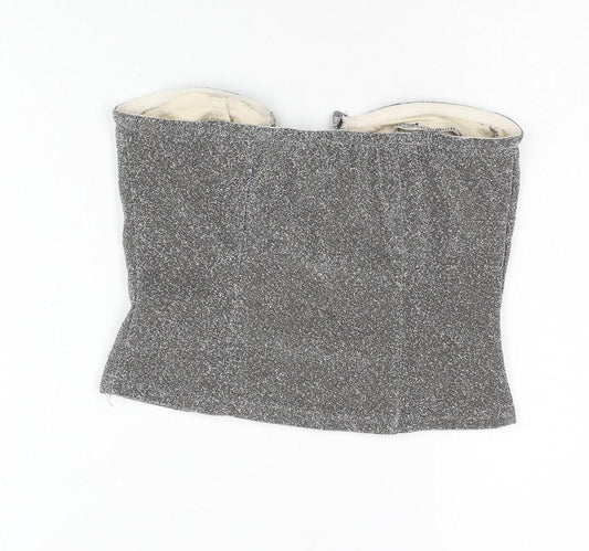 PrettyLittleThing Women's Silver Strapless Crop Top UK 8