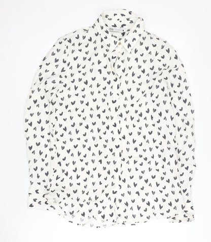Womens UK Size XS Zara White Basic Button-Up