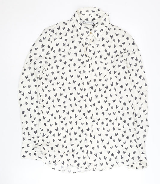 Womens UK Size XS Zara White Basic Button-Up
