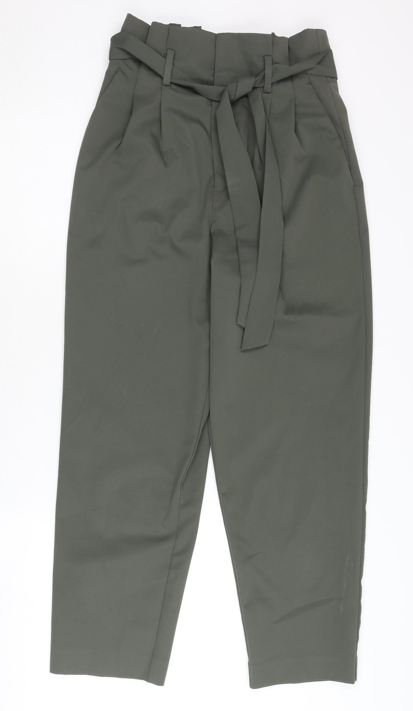 Womens UK Size 10 H&M Relaxed Fit Paperbag Green Trousers