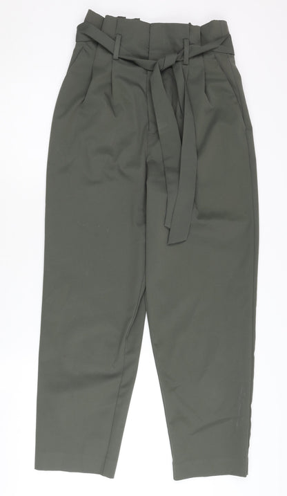 Womens UK Size 10 H&M Relaxed Fit Paperbag Green Trousers