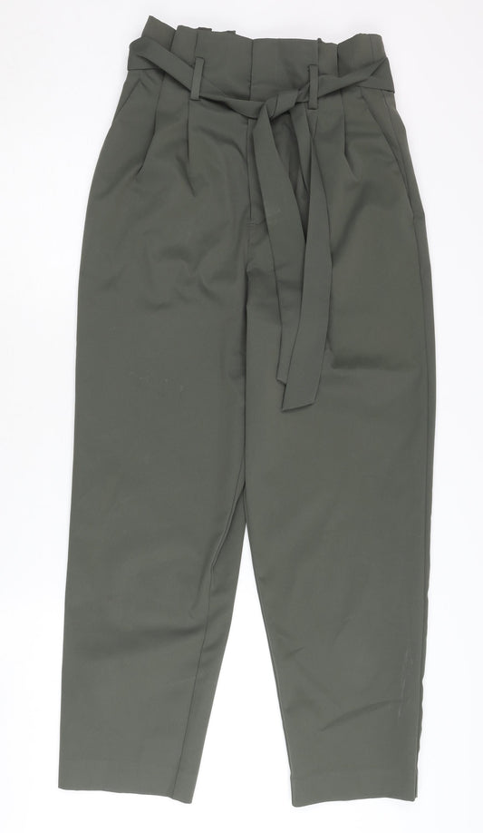 Womens UK Size 10 H&M Relaxed Fit Paperbag Green Trousers