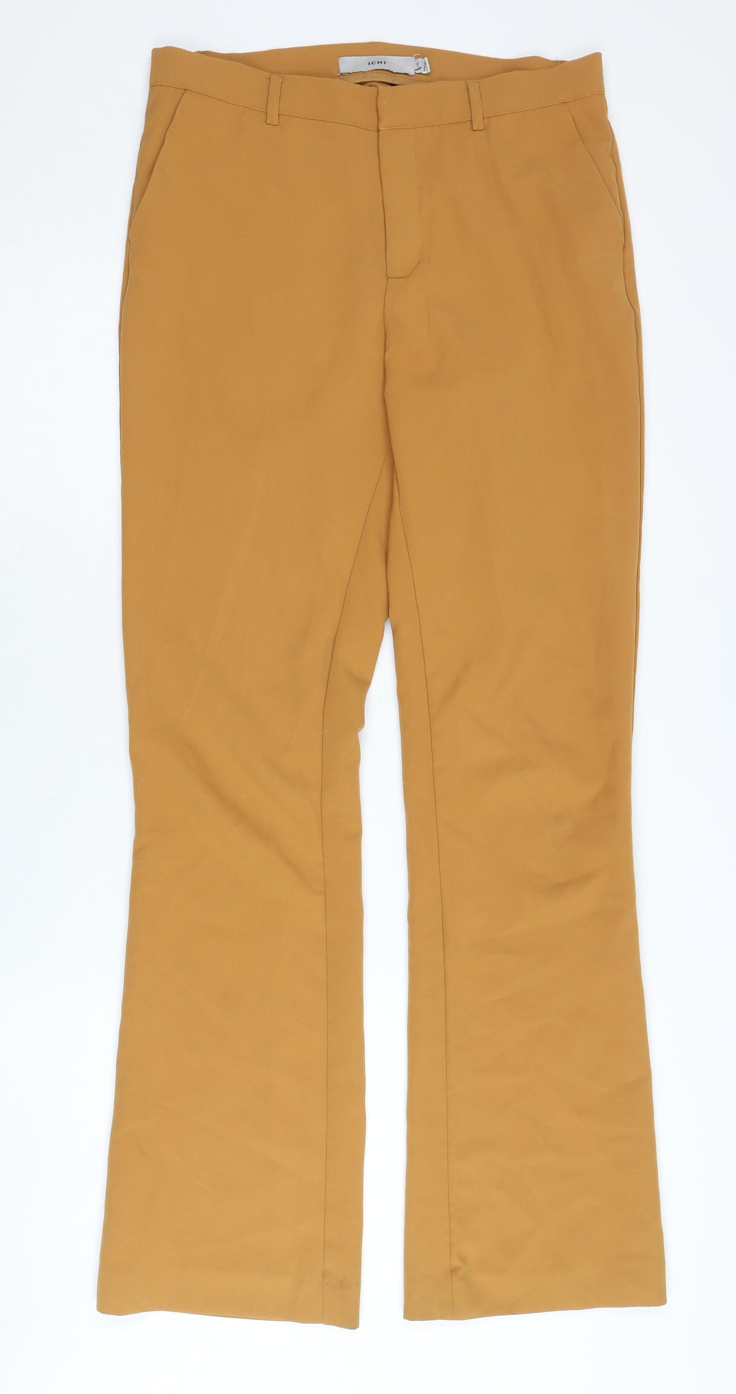 Womens UK Size 8 ICHI Regular Fit Flared Yellow Trousers