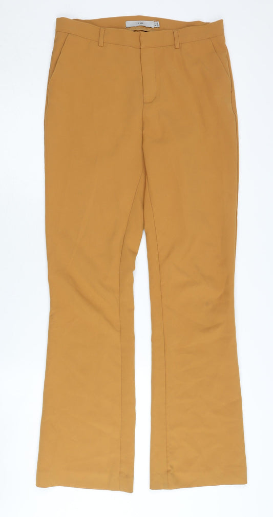 Womens UK Size 8 ICHI Regular Fit Flared Yellow Trousers