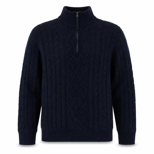 4studio Men's Blue Cable-Knit 1/2 Zip Jumper L