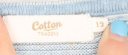Cotton Traders Women's Blue Floral Pullover Jumper Size 12