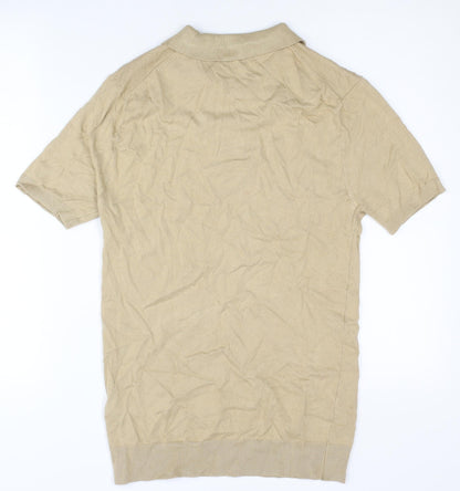 boohooMAN Men's Beige Full Zip Polo Jumper - Size M