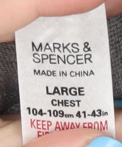 Marks and Spencer Men's Grey Striped Pullover Jumper L