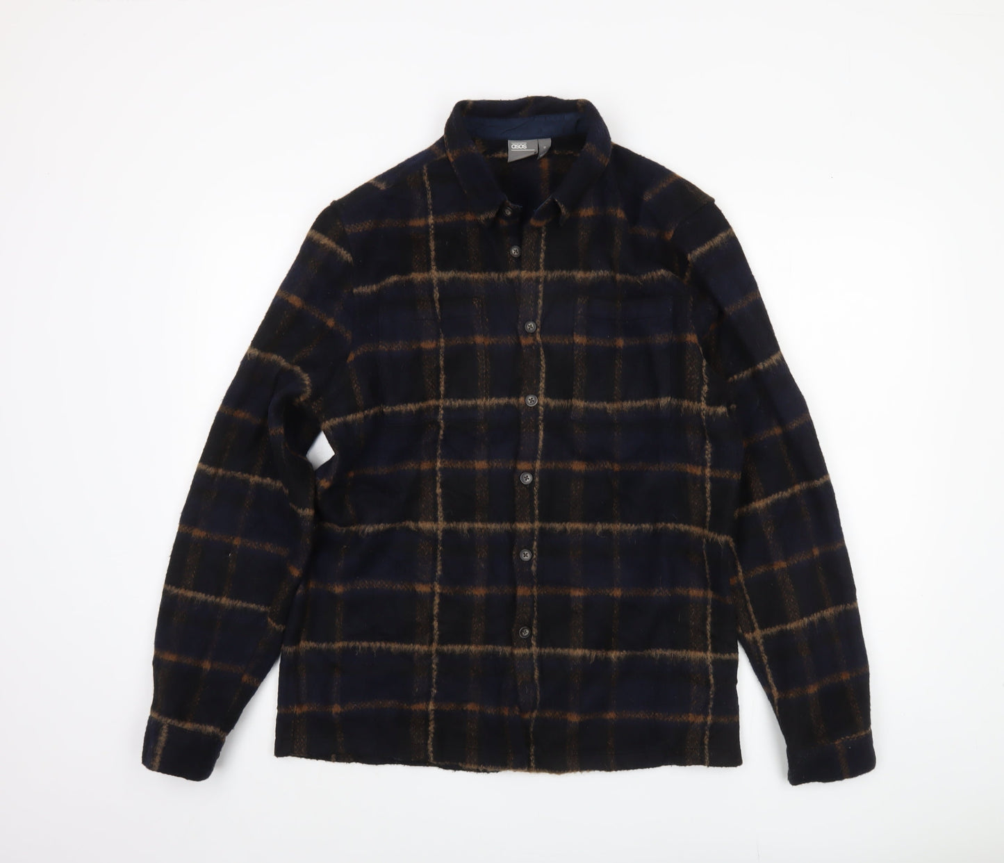 ASOS Men's Blue Checked Button-Up Shirt, Size M