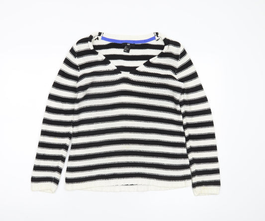 H&M Women's Black Striped V-Neck Pullover Jumper