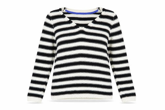 Front view of H&M Women's Black Striped V-Neck jumper