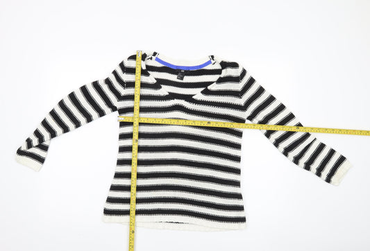 H&M Women's Black Striped V-Neck Pullover Jumper