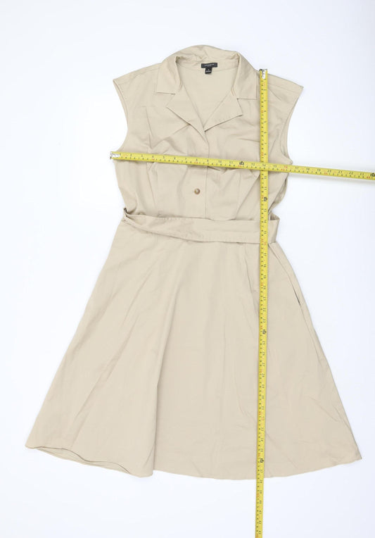Ann Taylor Beige Collared Sleeveless Belted Dress - Size 6