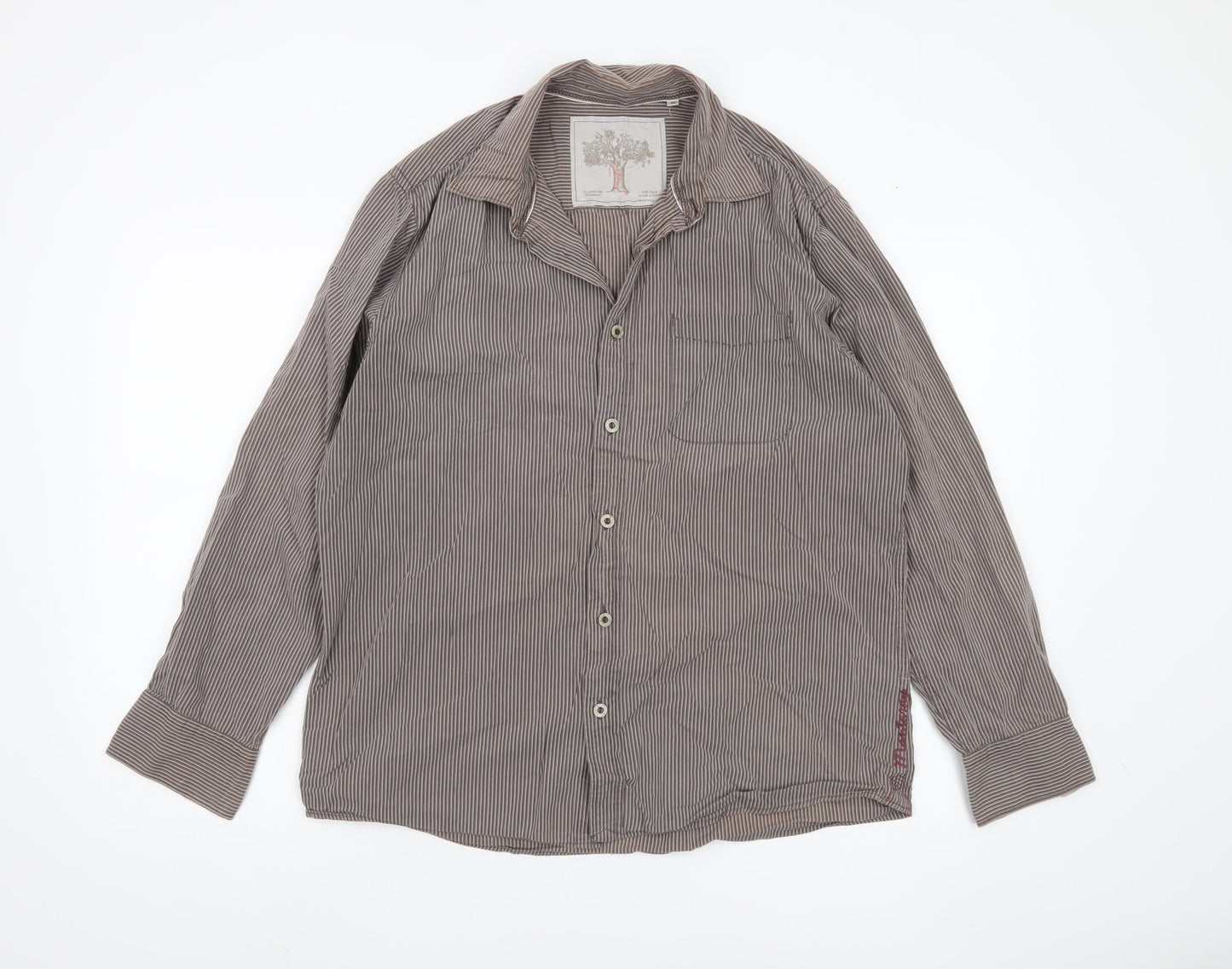 Men's Brown Striped Button-Up Shirt Medium