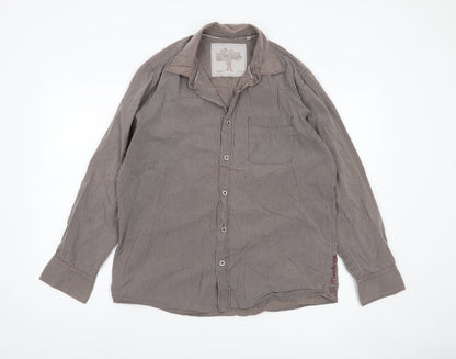 Men's Brown Striped Button-Up Shirt Medium