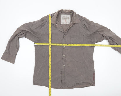 Men's Brown Striped Button-Up Shirt Medium