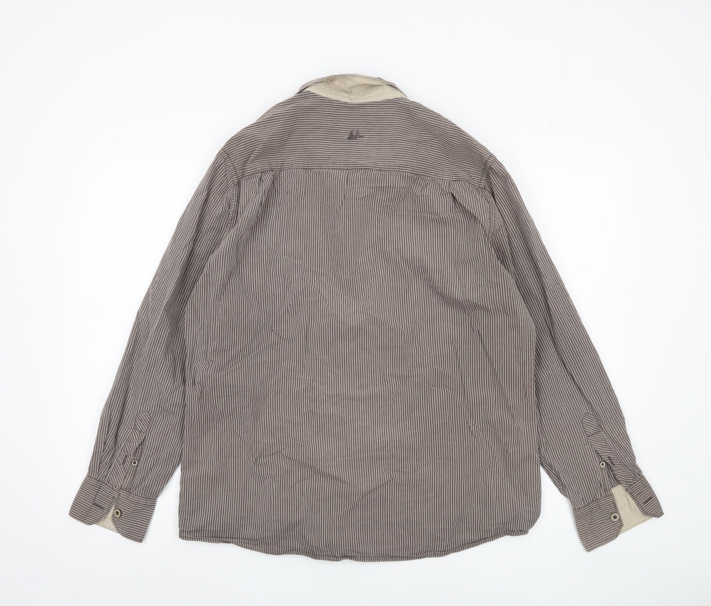 Men's Brown Striped Button-Up Shirt Medium