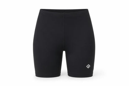 Front view of Ronhill Women's Black Biker Shorts, size S, Athletic