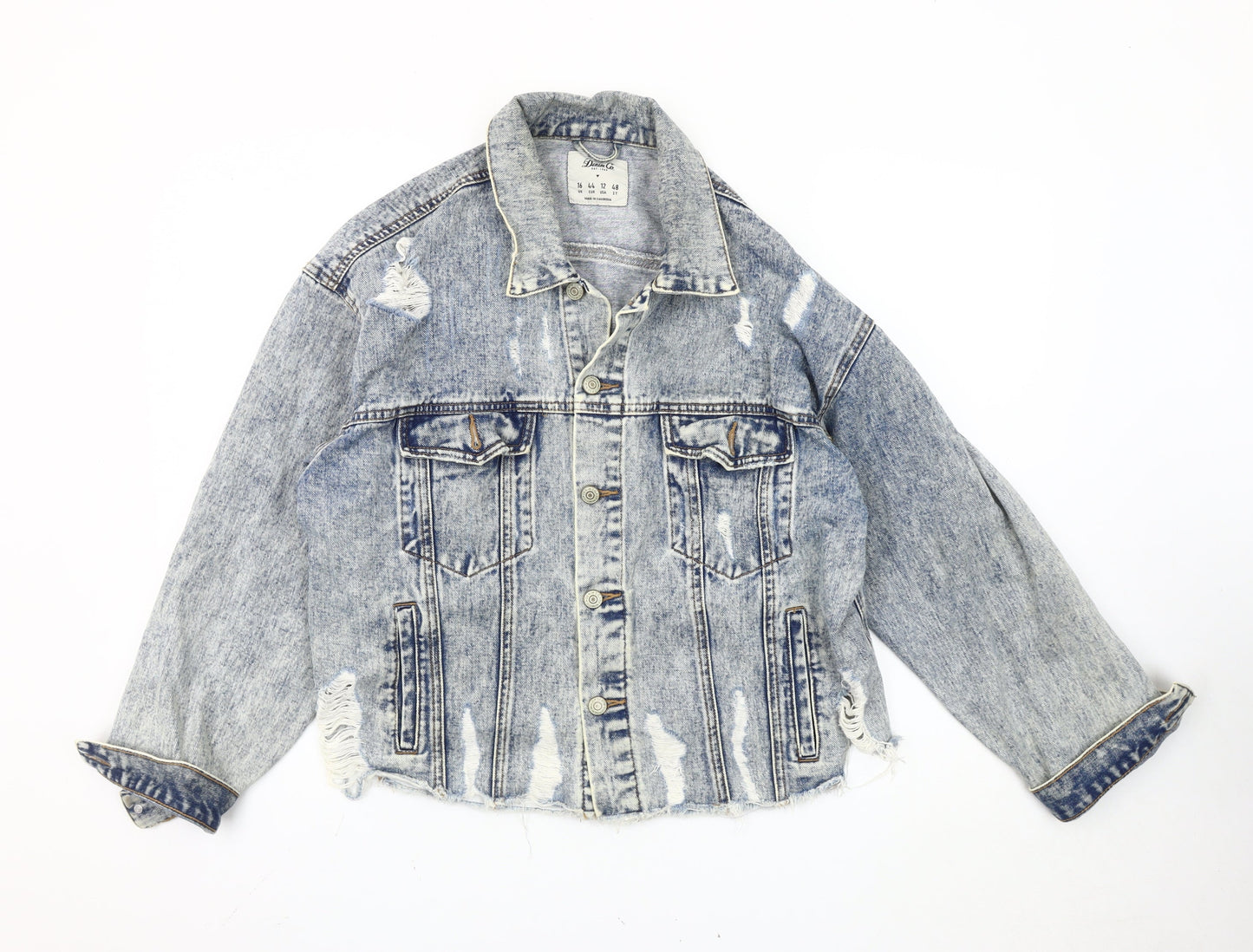 Denim Co. Women's Blue Distressed Crop Jacket Size 16
